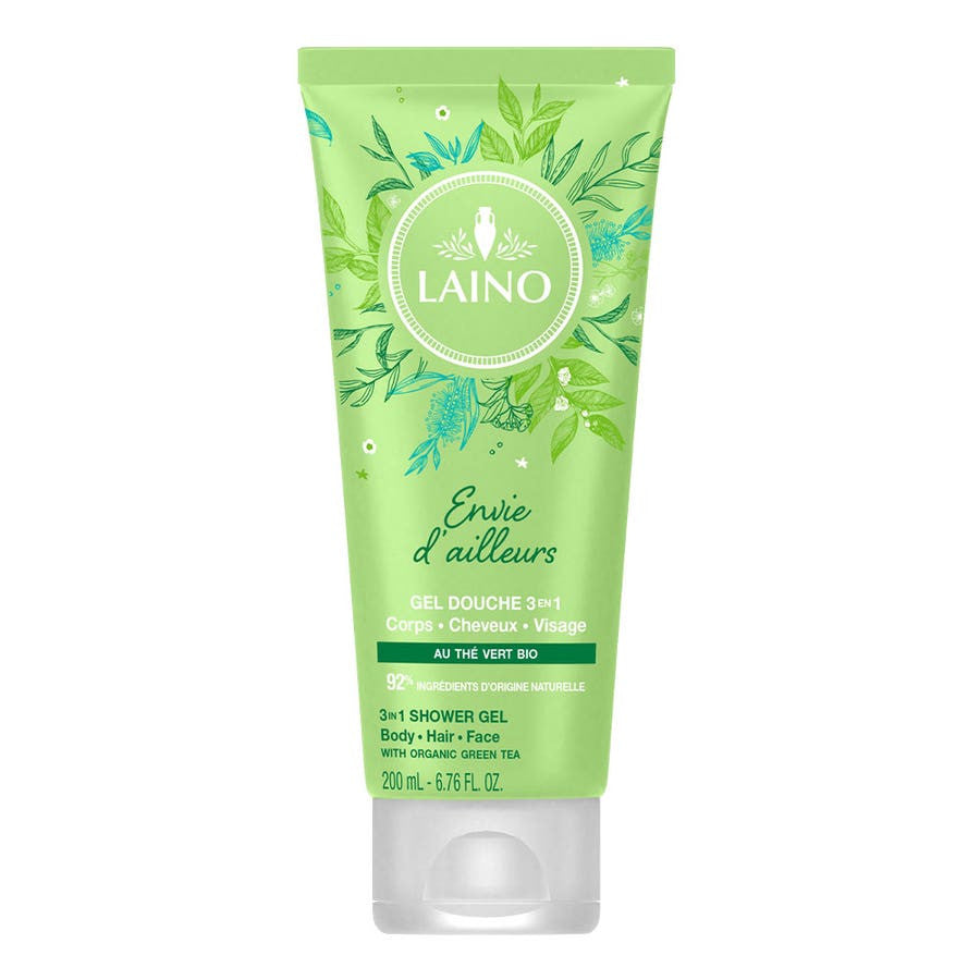 Gel douche 3 en 1 Laino Envie d'Ailleurs au thé vert bio 200 ml 