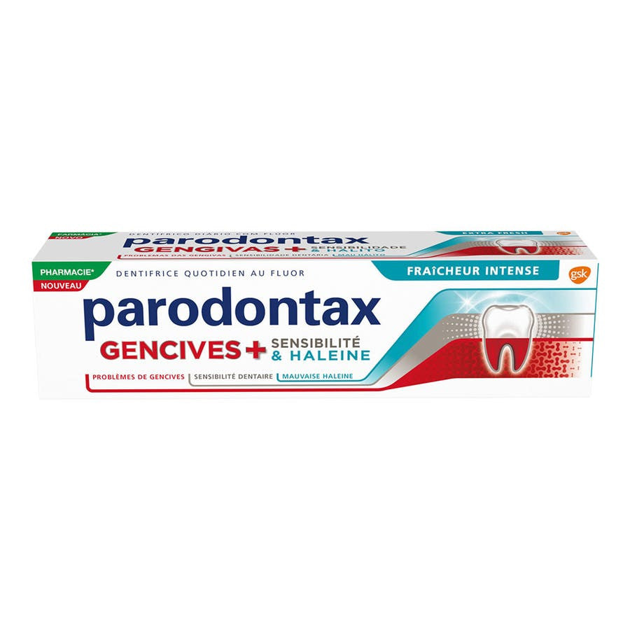 Parodontax Dentifrice Gencives + Sensibilité &amp; Haleine Fraîche Intense 75 ml (2,53 fl oz) 