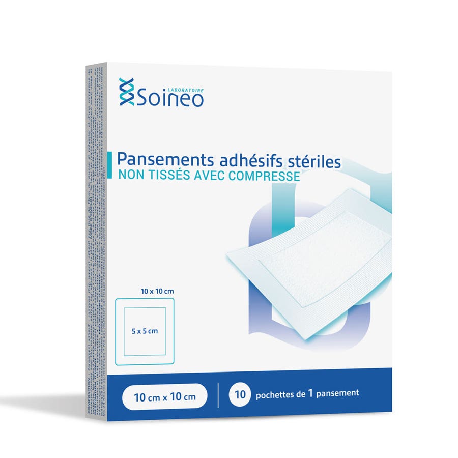 Soineo Sterile adhesive non-woven plasters 10cm x 10cm sterile adhesive plasters 10 units