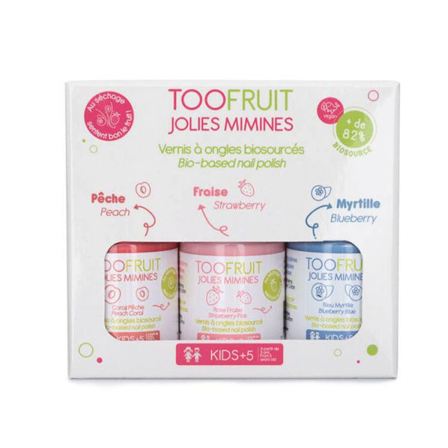 Toofruit Jolies Mimines Coffret 3 Vernis à Ongles Biosourcés Pêche, Fraise, Myrtille 3unité 