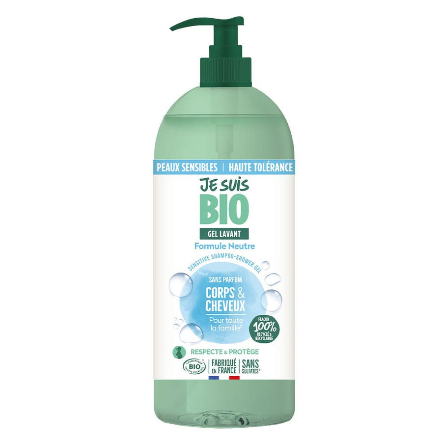 Je suis Bio Gel Douche Sans Parfum Bioes Corps et Cheveux Peaux Sensibles 1L (33,81fl oz) 