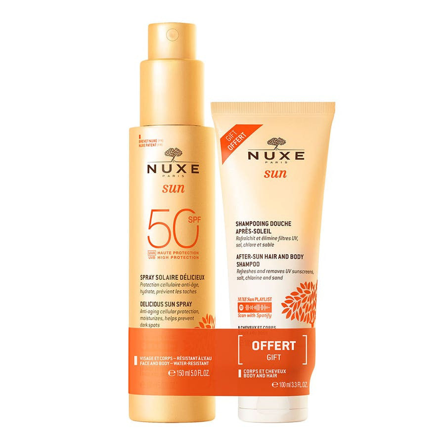 Nuxe Sun Spray Fondant SPF50 Crème Solaire 150 ml + Shampoing Douche Après-Soleil 100 ml 