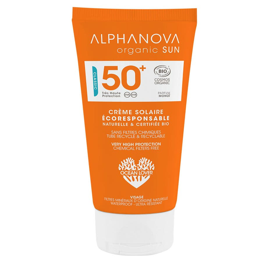 Alphanova Sun Crème Solaire Bio Très Haute Protection SPF50+ au Parfum Monoï 50 ml 