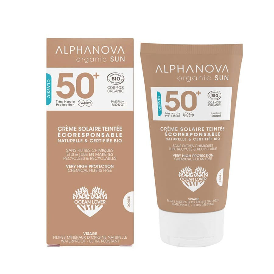 Alphanova Organic Sun Crème Solaire Teintée Spf50+ Parfum Monoï 50 g 