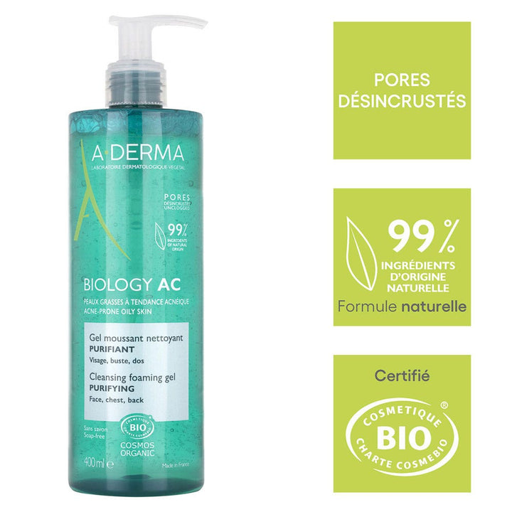 A-Derma Phys-AC Purifying Foaming Gel for Acne-Prone Skin 400ml (13.52 fl oz)