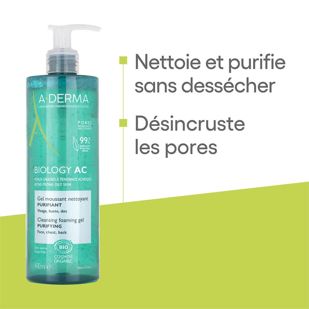 A-Derma Phys-AC Purifying Foaming Gel for Acne-Prone Skin 400ml (13.52 fl oz)
