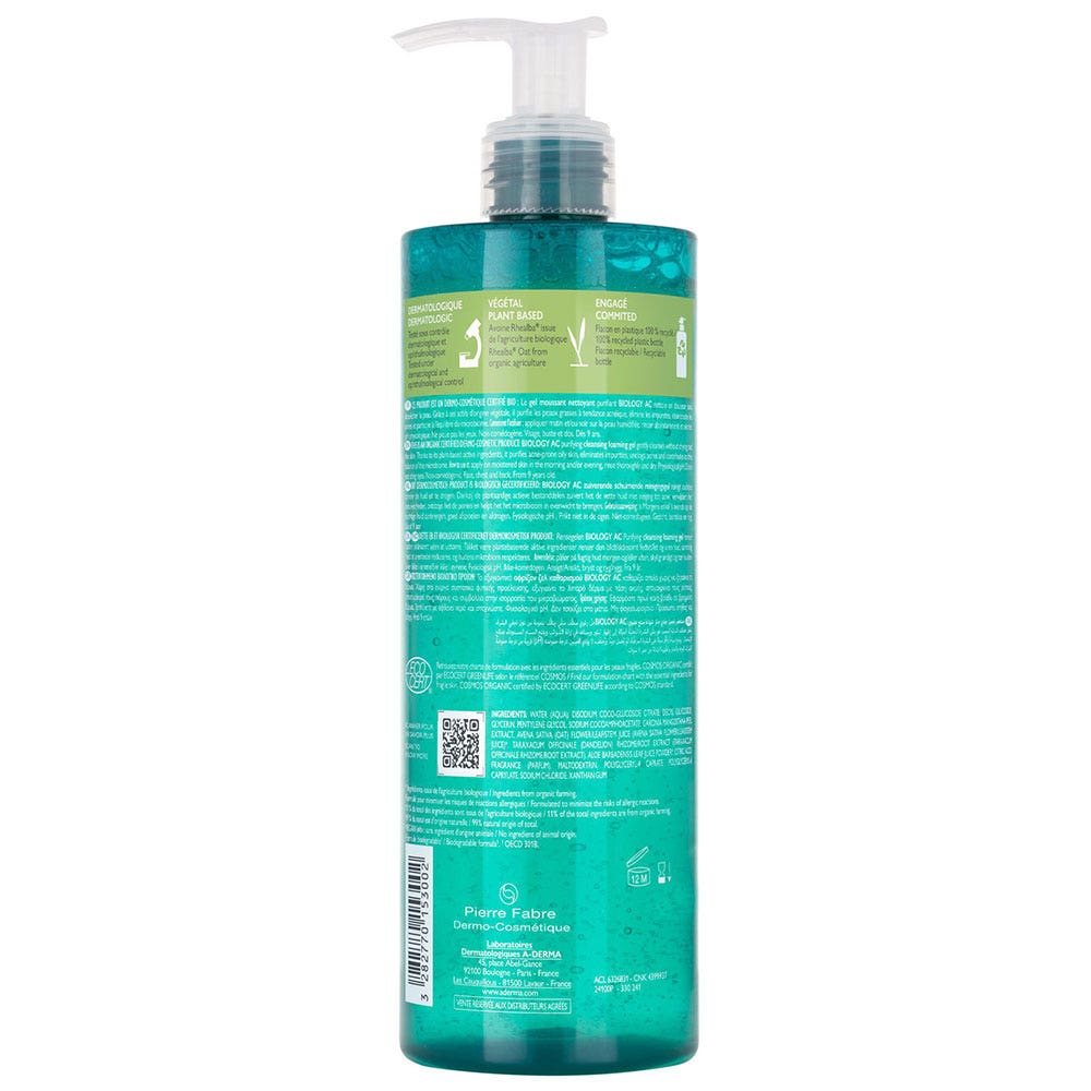 A-Derma Phys-AC Purifying Foaming Gel for Acne-Prone Skin 400ml (13.52 fl oz)