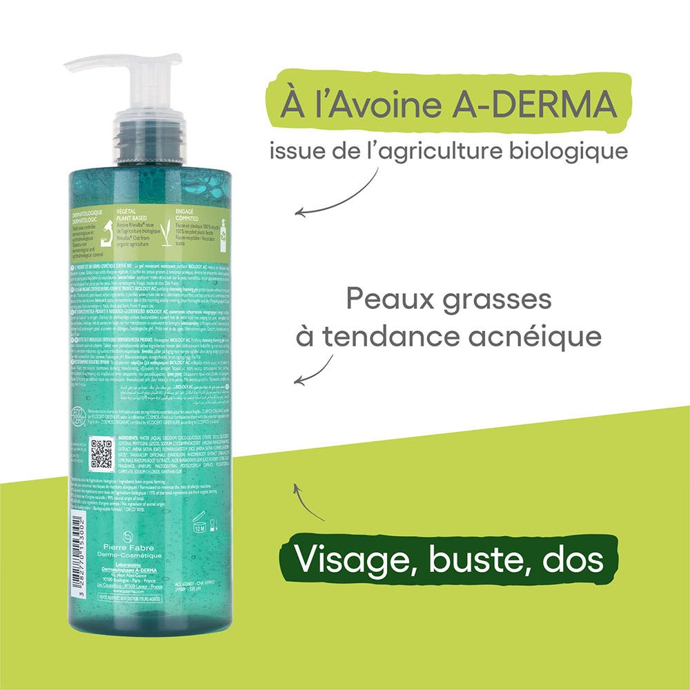 A-Derma Phys-AC Purifying Foaming Gel for Acne-Prone Skin 400ml (13.52 fl oz)