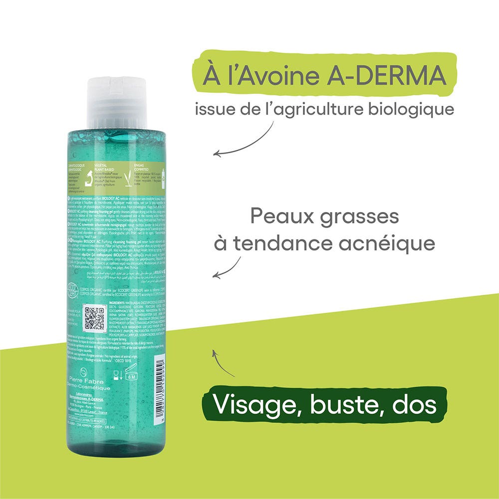 A-Derma Biology AC Purifying Foaming Gel Oily acne-prone skin 200ml (6.76fl oz)