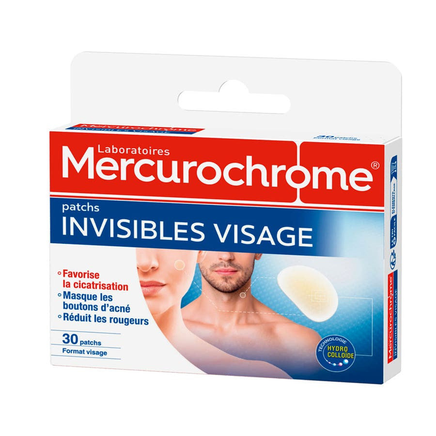 Patchs invisibles Mercurochrome pour le visage x30 pour la cicatrisation des boutons d'acné 