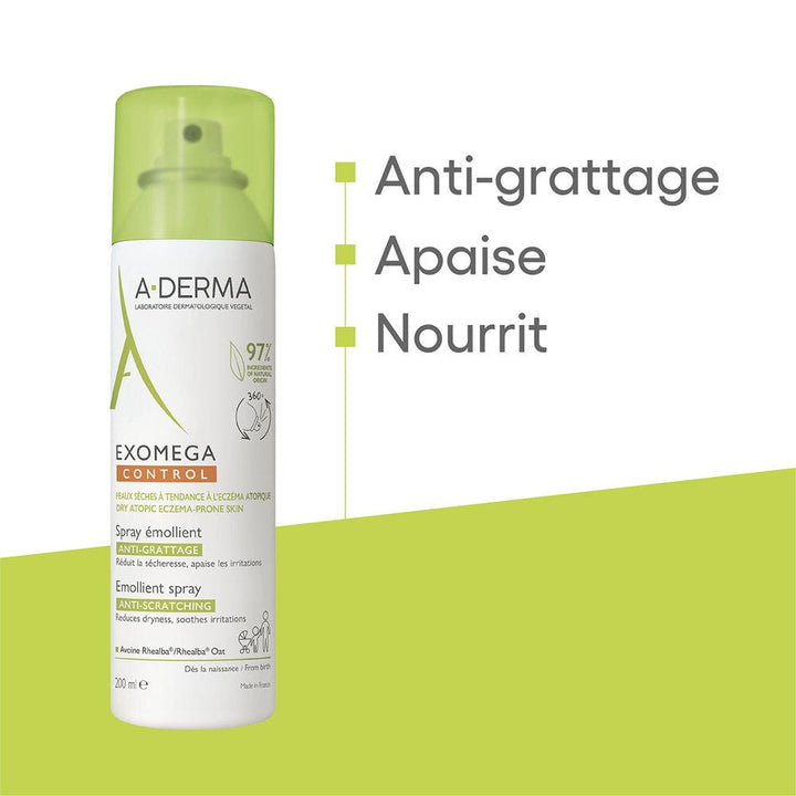 A-Derma Exomega Control Anti-Scratching Emollient Spray Dry Skin prone to Atopic Eczema 200ml (6.76fl oz)