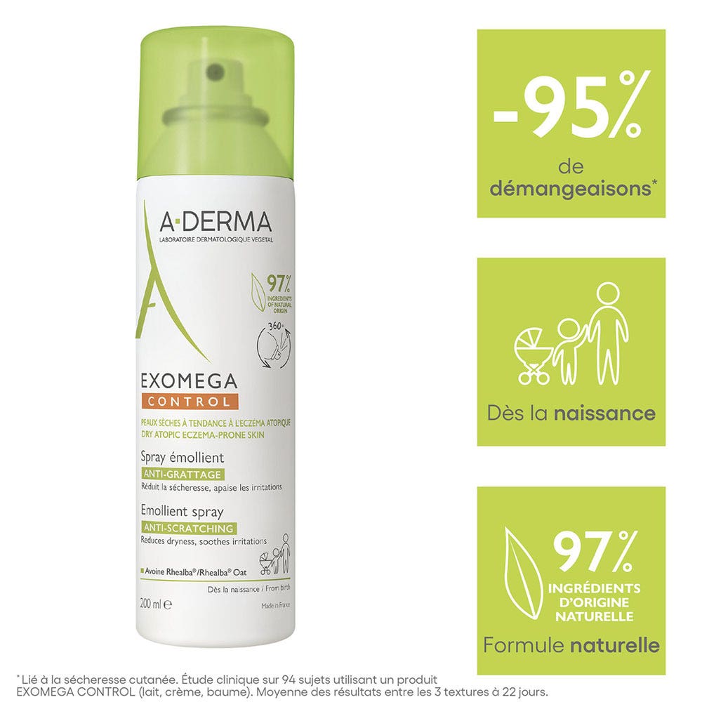 A-Derma Exomega Control Anti-Scratching Emollient Spray Dry Skin prone to Atopic Eczema 200ml (6.76fl oz)