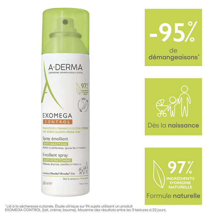 A-Derma Exomega Control Anti-Scratching Emollient Spray Dry Skin prone to Atopic Eczema 200ml (6.76fl oz)