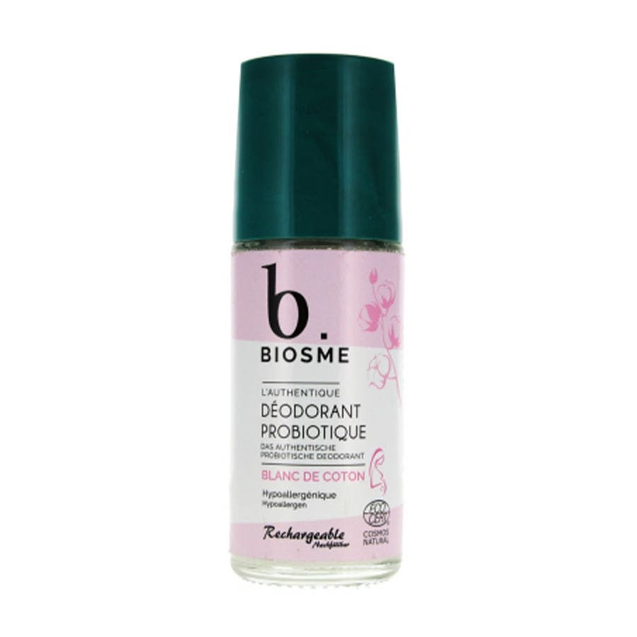 Biosme Déodorant Roll-On Probiotique Rechargeable Coton Blanc 50 ml (1,69 fl oz) 