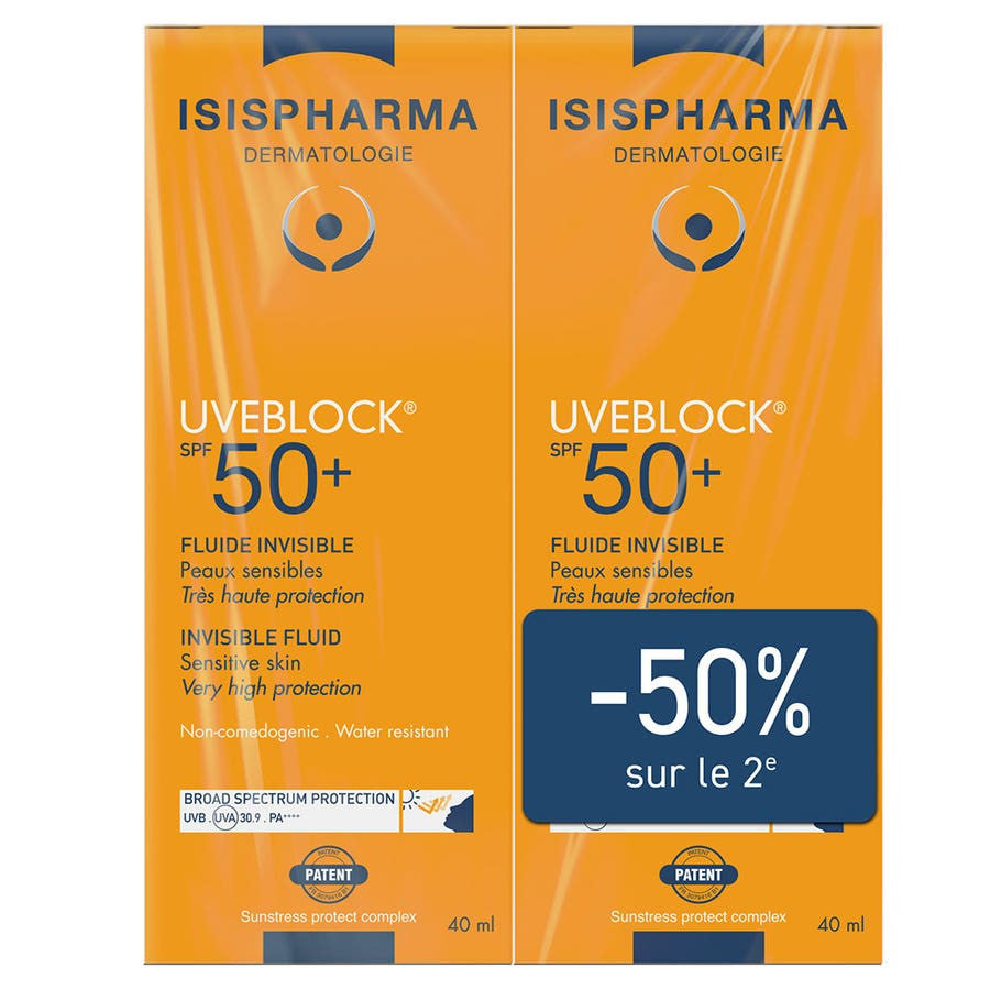 Isispharma Uveblock Invisible Fluid Spf50+ for Sensitive Skin 2x40ml (1,35fl oz)