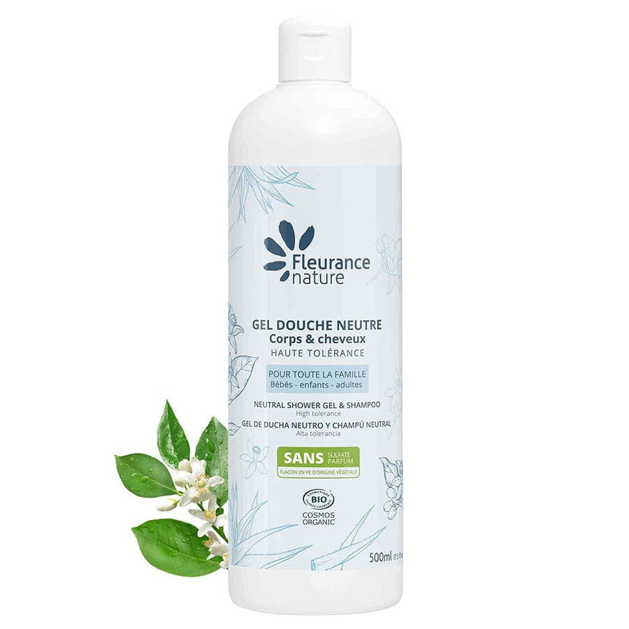 Gel douche Fleurance Nature Neutre à l'aloe vera et à l'eau florale de fleur d'oranger Cheveux et corps 500 ml (16,90 fl oz) 