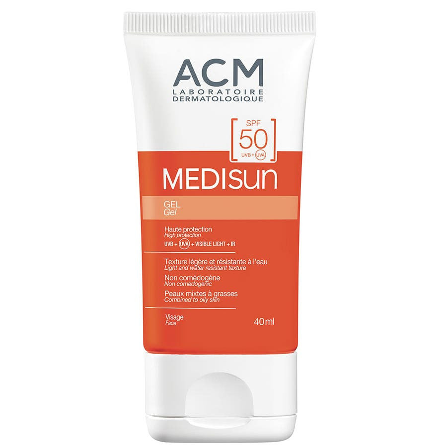 Gel solaire invisible ACM Medisun SPF50 pour peaux grasses et sensibles au soleil 40 ml (1,35 fl oz) 