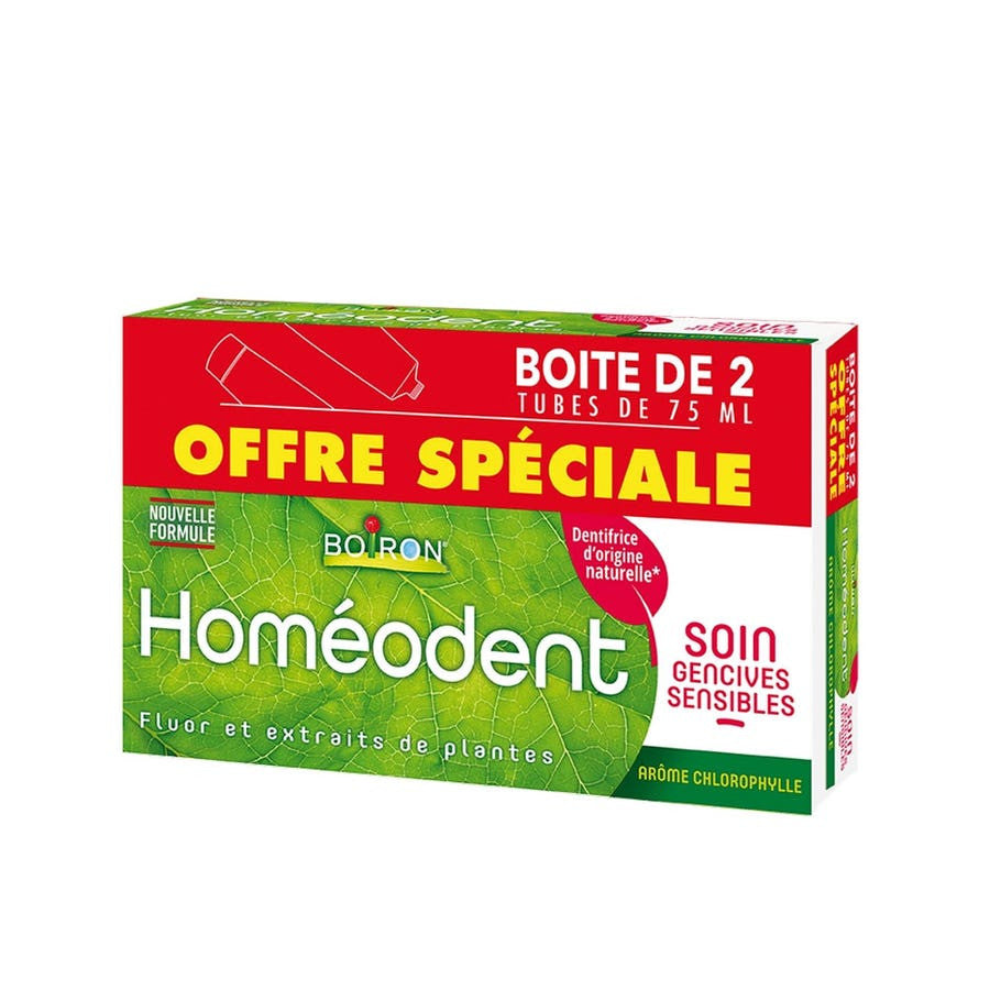 Boiron Homeodent Dentifrice Soin Complet des Gencives Chlorophylle 75 ml x2 (2,53 fl oz x2) 