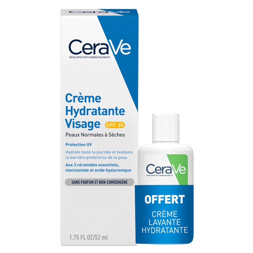 Cerave Face Moisturizers SPF30 52ml + Creamy Cleanser 20ml Normal to Dry Skin 72ml (2.43fl oz)