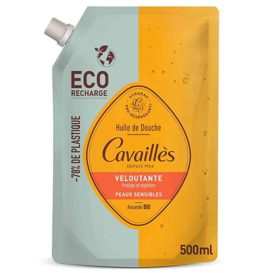 Rogé Cavaillès Surgras Actif Eco Recharge Huile de bain et de douche veloutée pour peaux sensibles 500 ml (16,90 fl oz) 