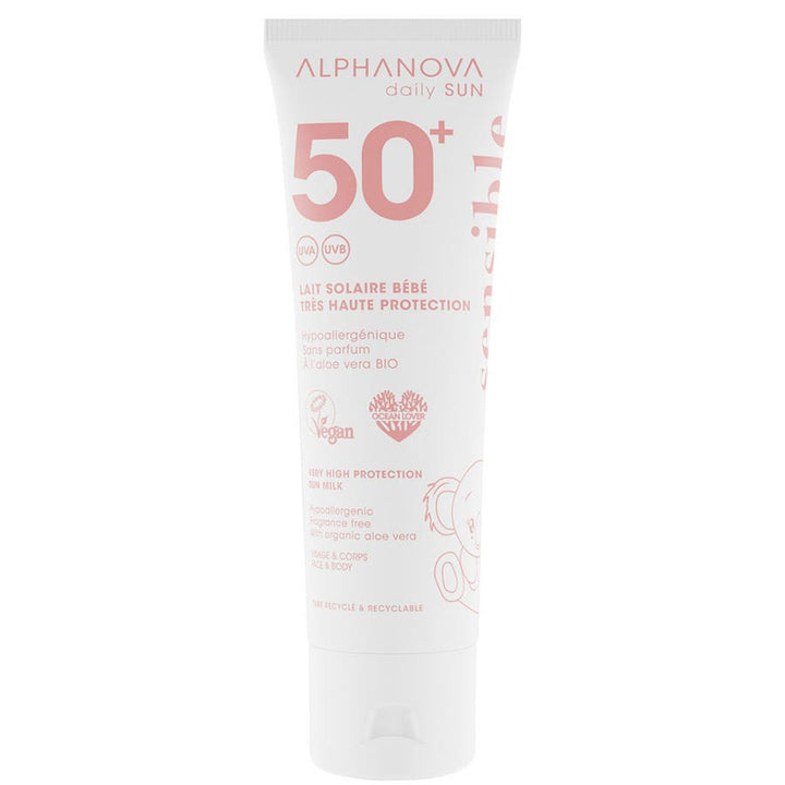 Alphanova Daily Sun Protector solar en leche para bebés y niños pequeños SPF50+ 50ml
