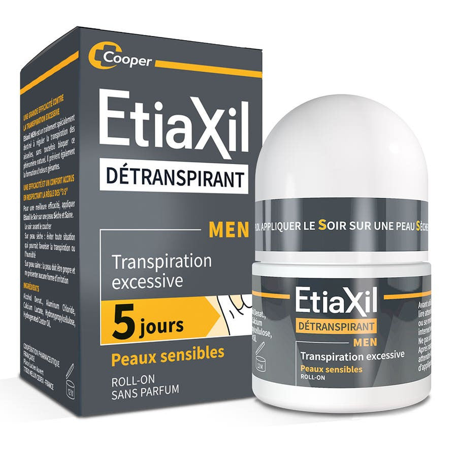 Anti-transpirant roll-on pour homme Etiaxil contre la transpiration excessive - 5 jours, 15 ml 