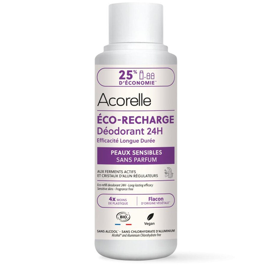 Acorelle Recharge déodorant roll-on 24h efficacité longue durée Peaux sensibles 100 ml 