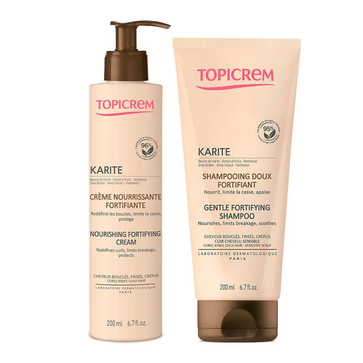 Topicrem Karite Fortifying Shampoo & Nourishing Cream Routine for Curly and Frizzy Hair