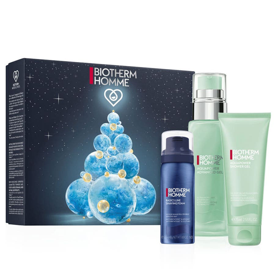 Coffret cadeau de rasage Biotherm Aquapower Men avec soin hydratant, mousse à raser et gel douche 