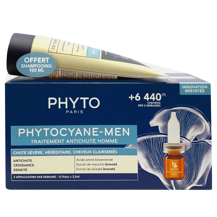 Coffret cadeau Phyto Phytocyane pour hommes, traitement contre la chute de cheveux, pour cheveux clairsemés héréditairement sévères et progressifs 