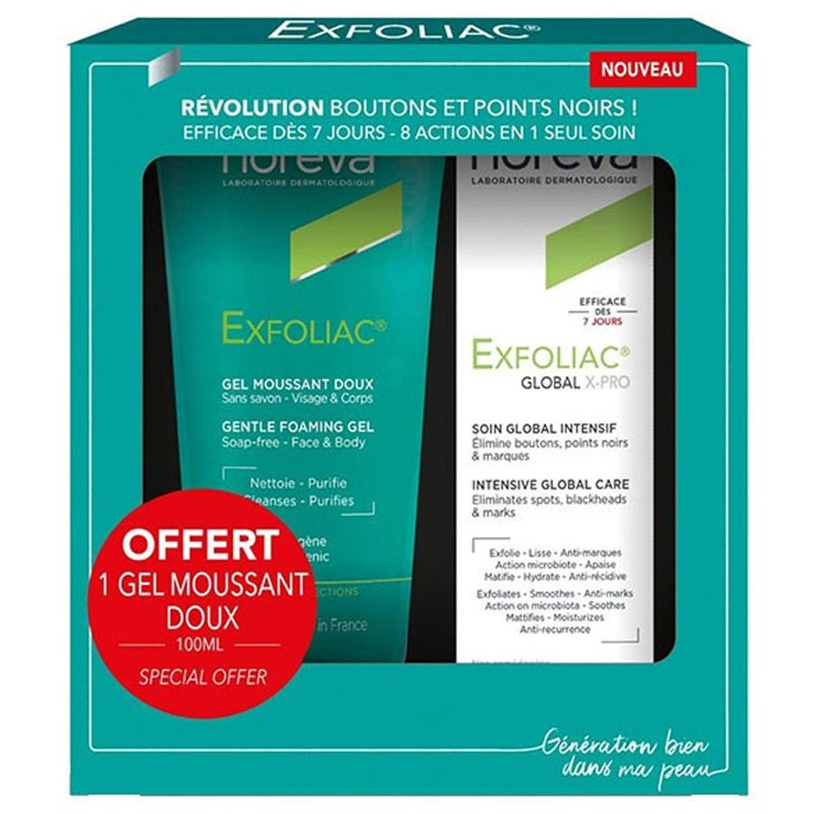 Coffrets cadeaux Noreva Exfoliac Global X-PRO 30 ml + Gel moussant doux 100 ml 