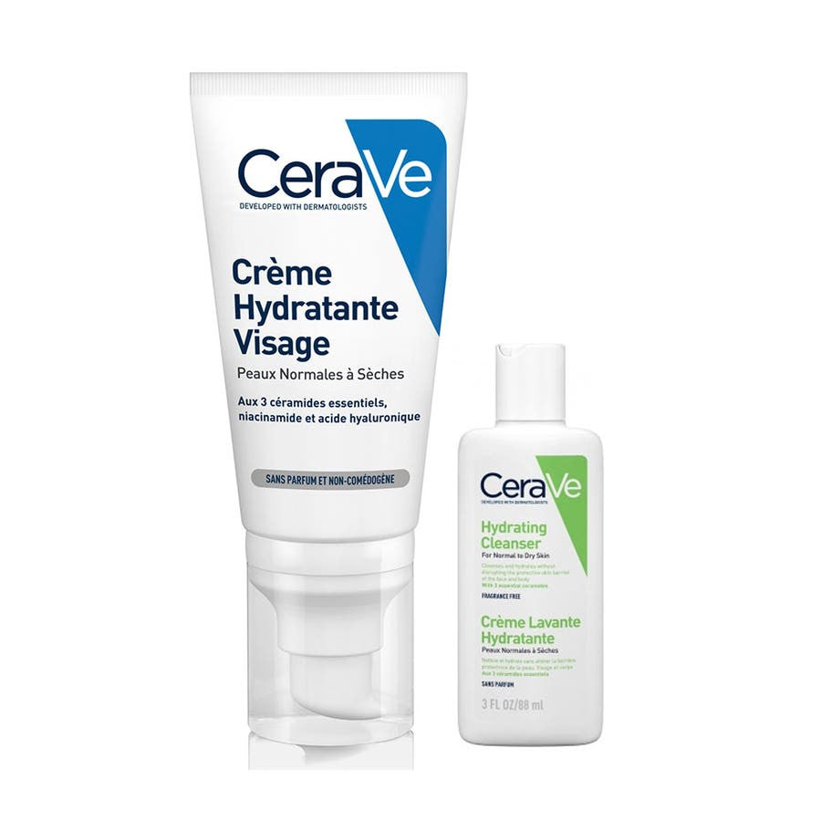 Lotion hydratante visage CeraVe pour peaux normales à sèches 52 ml + nettoyant hydratant 20 ml (0,67 fl oz) 