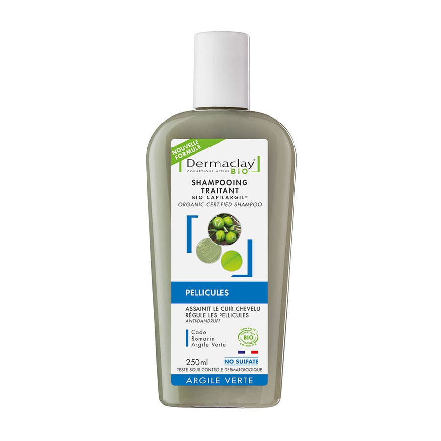 Shampoing antipelliculaire bio Dermaclay à l'argile verte, au genévrier et au romarin 250 ml 