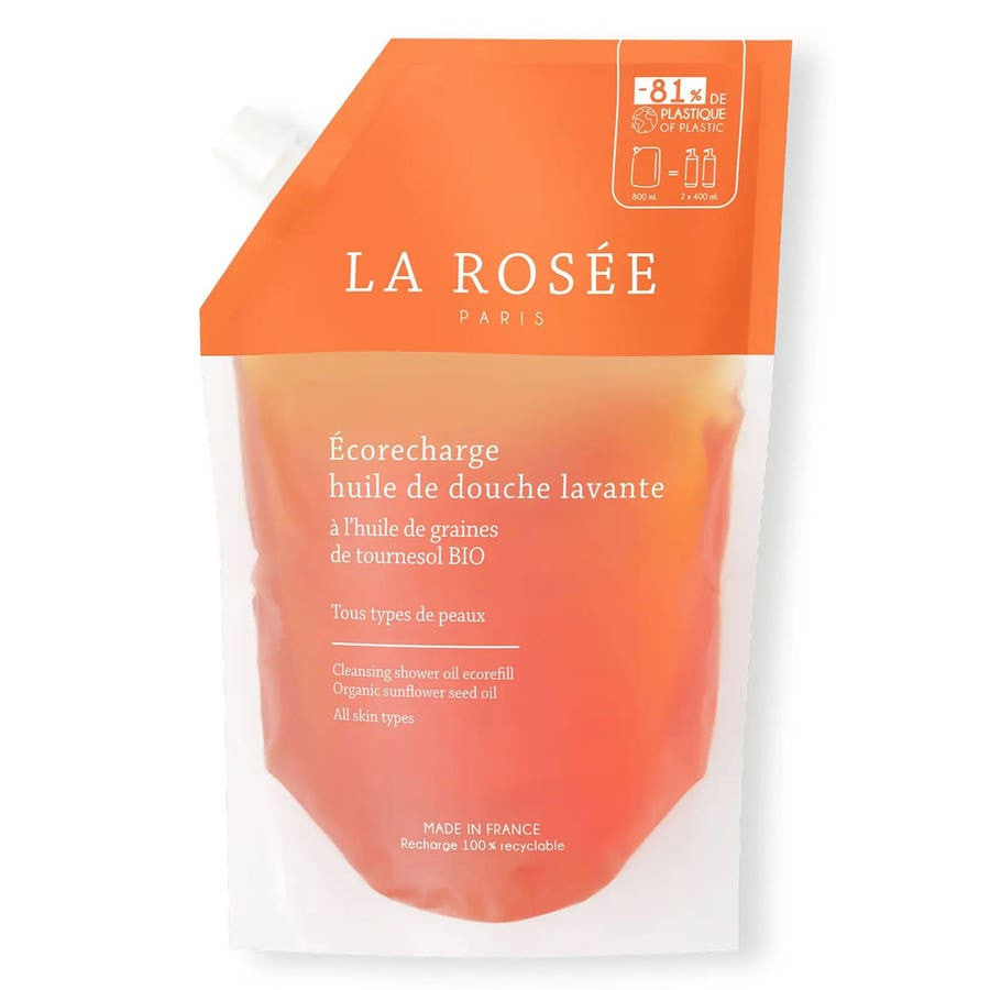 La Rosée Eco Refill Ecorecharge Huile de Douche Lavante à l'Huile de Graines de Tournesol Bio 800 ml (27,05 fl oz) 