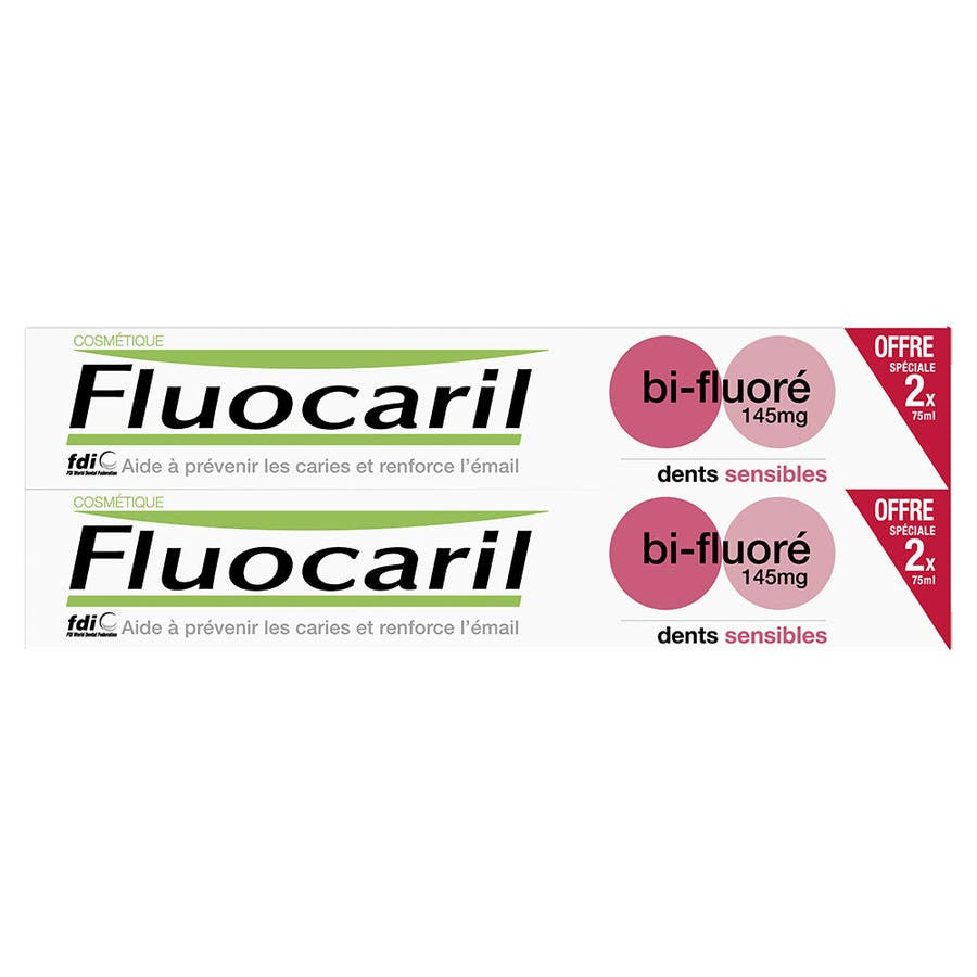 Dentifrice Fluocaril Bi-fluore pour dents sensibles 75 ml x2 (2,53 fl oz x2) 