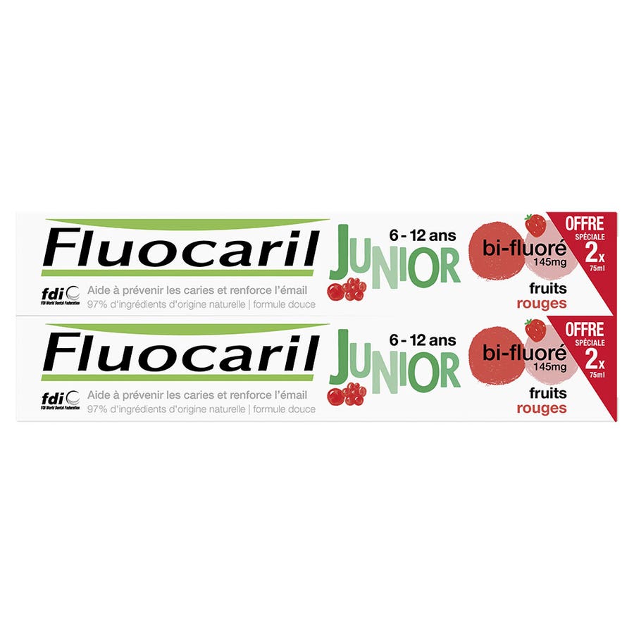 Fluocaril Junior toothpaste 6-12 years red berry 6-12 Ans 75ml x2 (2.53fl oz x2)
