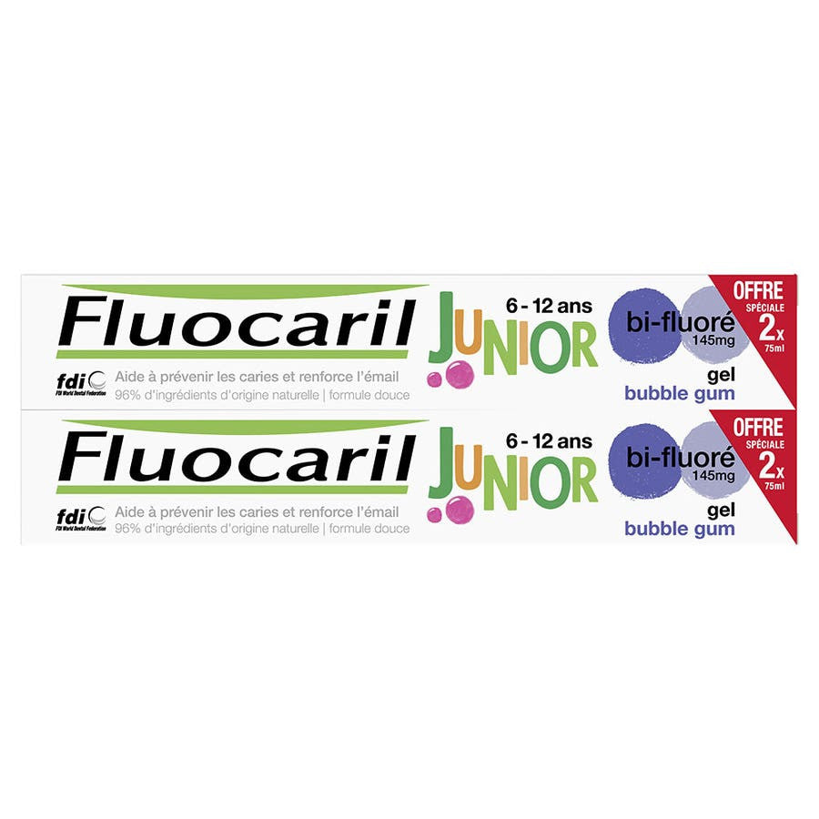 Dentifrice Fluocaril Junior Gel Bubble 75 ml x2 (2,53 fl oz x2) 