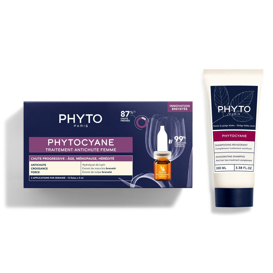 Phytocyane Traitement Antichute Progressive Femme 12x5ml + Shampoing Revigorant 100ml (0,17 fl oz + 3,38 fl oz) 