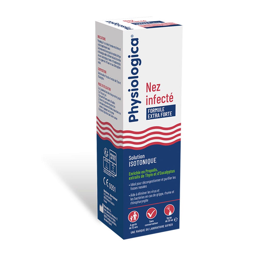 Gifrer Physiologica Infected Nose Isotonic Solution Extra Forte formula From age 12 20ml (0.68fl oz)