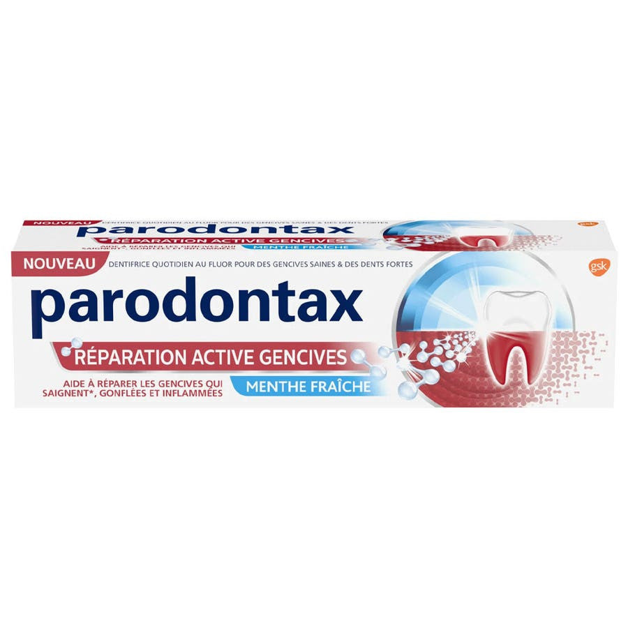 Parodontax Dentifrice Réparateur de Gencives Active Fraise Menthe 75 ml x2 (2,53 fl oz x2) 