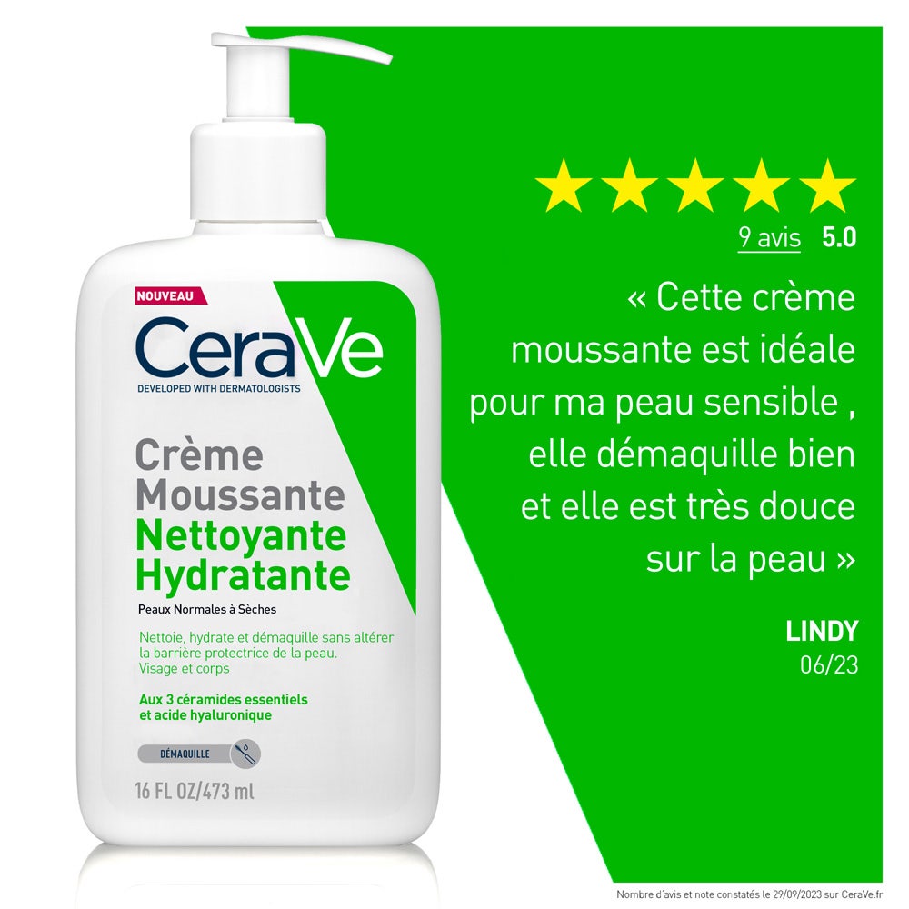Cerave Face Cleanser Cleasing & Hydrating Foaming Cream Peaux Normales  Sches 473ml (15.99fl oz)