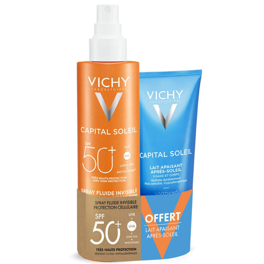 Vichy Capital Soleil Fluide Invisible Spray SPF50+ - 200 ml + Lait Après-Soleil 100 ml offert 