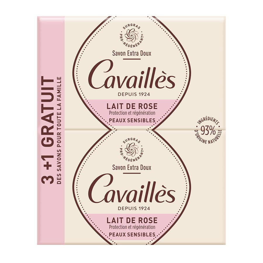 Savon extra doux au lait de rose Rogé Cavailles 250 g x 4 (8,81 oz x 4) 