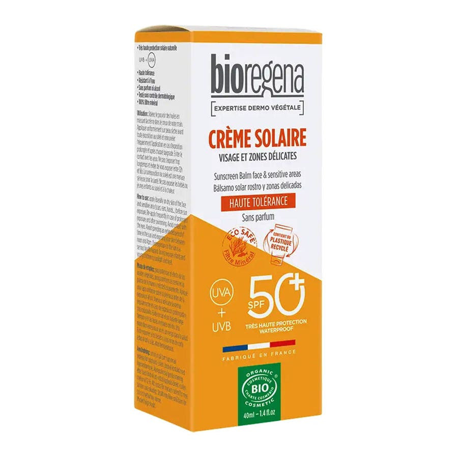 Crème solaire bio Bioregena Spf50+ visage et zones sensibles 40 ml 