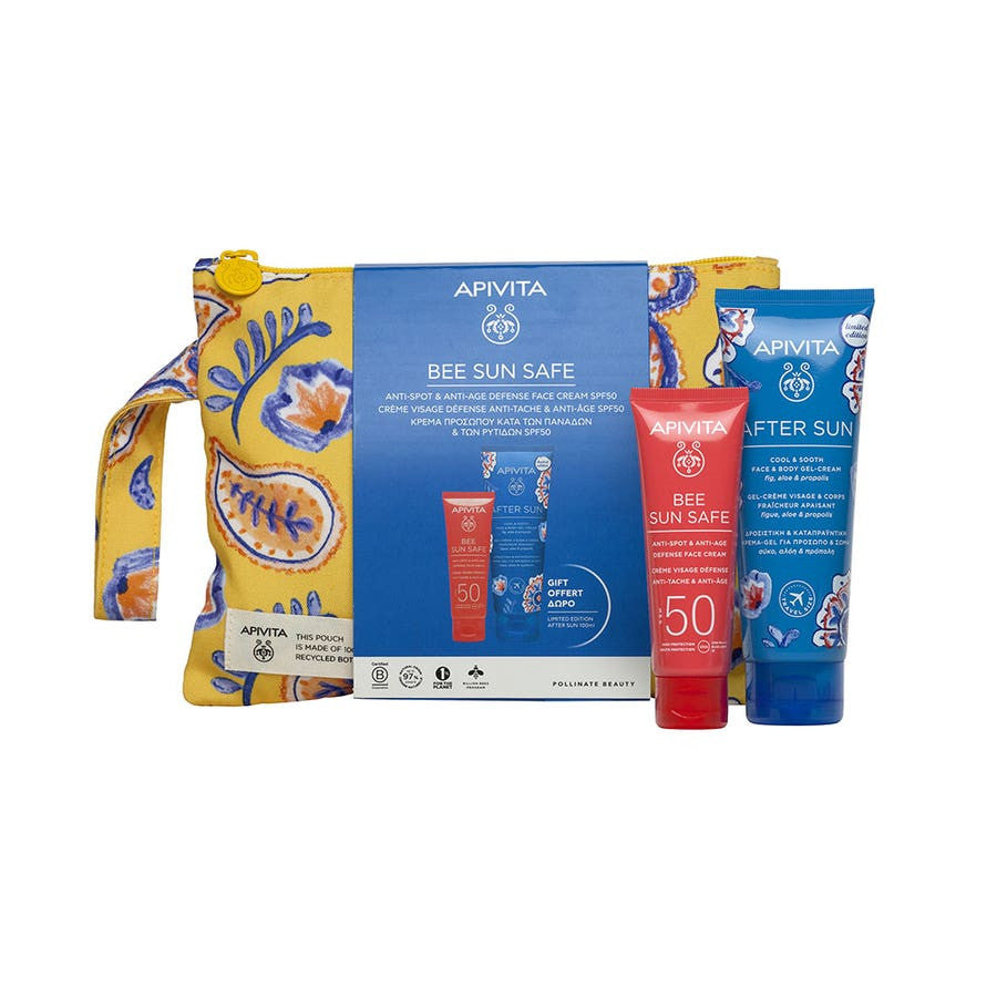 Coffret de soins solaires Apivita Bee Sun Safe avec crème de protection anti-âge SPF 50 et gel-crème apaisant fraîcheur - 250 ml (8,45 fl oz) 