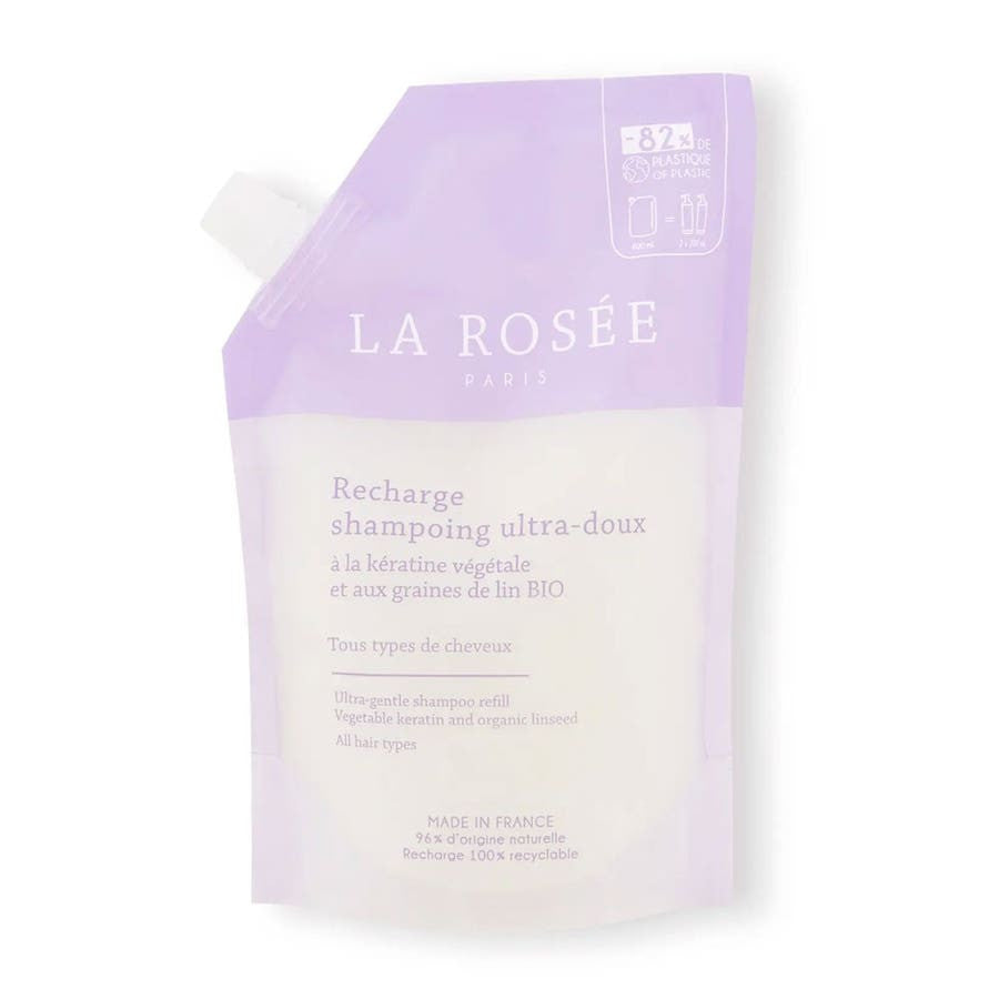 La Rosée Recharge Shampoing Ultra-Doux à la Kératine Végétale et aux Graines de Lin Bio 400 ml (13,52 fl oz) 