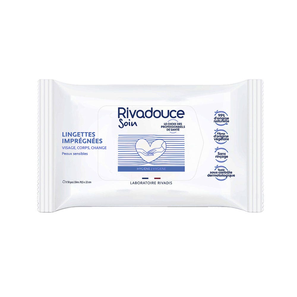 Rivadouce Soin Impregnated Wipes for Face, Body and Nappy Change x50