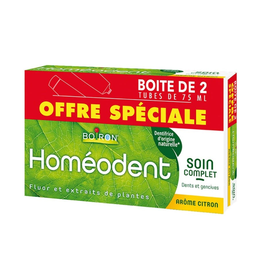 Boiron Homeodent Dentifrice Soin Complet Dents et Gencives Citron 75 ml x2 (2,53 fl oz x2) 