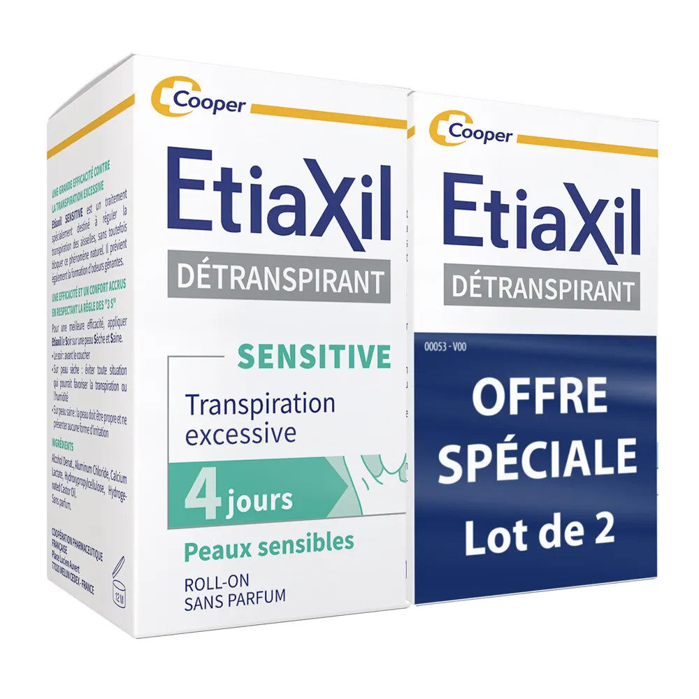 Déodorant anti-transpirant Etiaxil Sensitive 4 jours pour le traitement de la transpiration excessive 