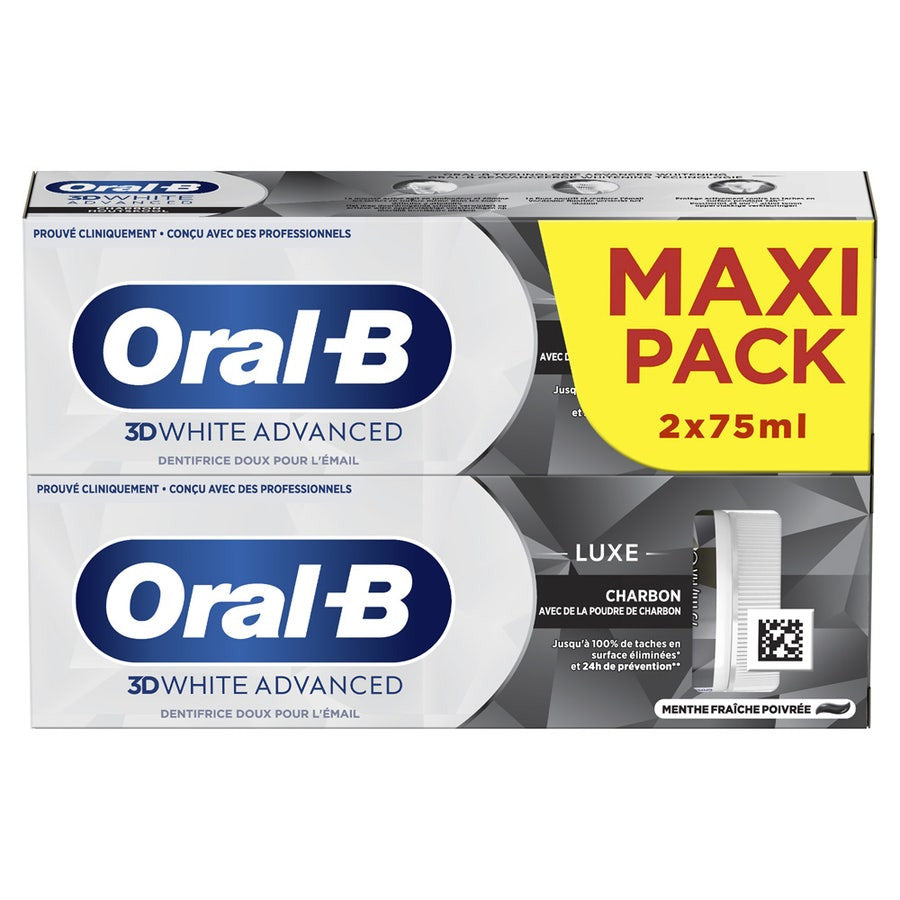 Dentifrice au charbon Oral-B 3D White Advanced Luxe 75 ml x2 (2,53 fl oz x2) 